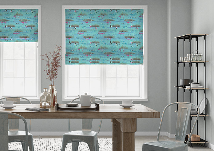 Flamingos, Aqua - Roman Blind - Image 3